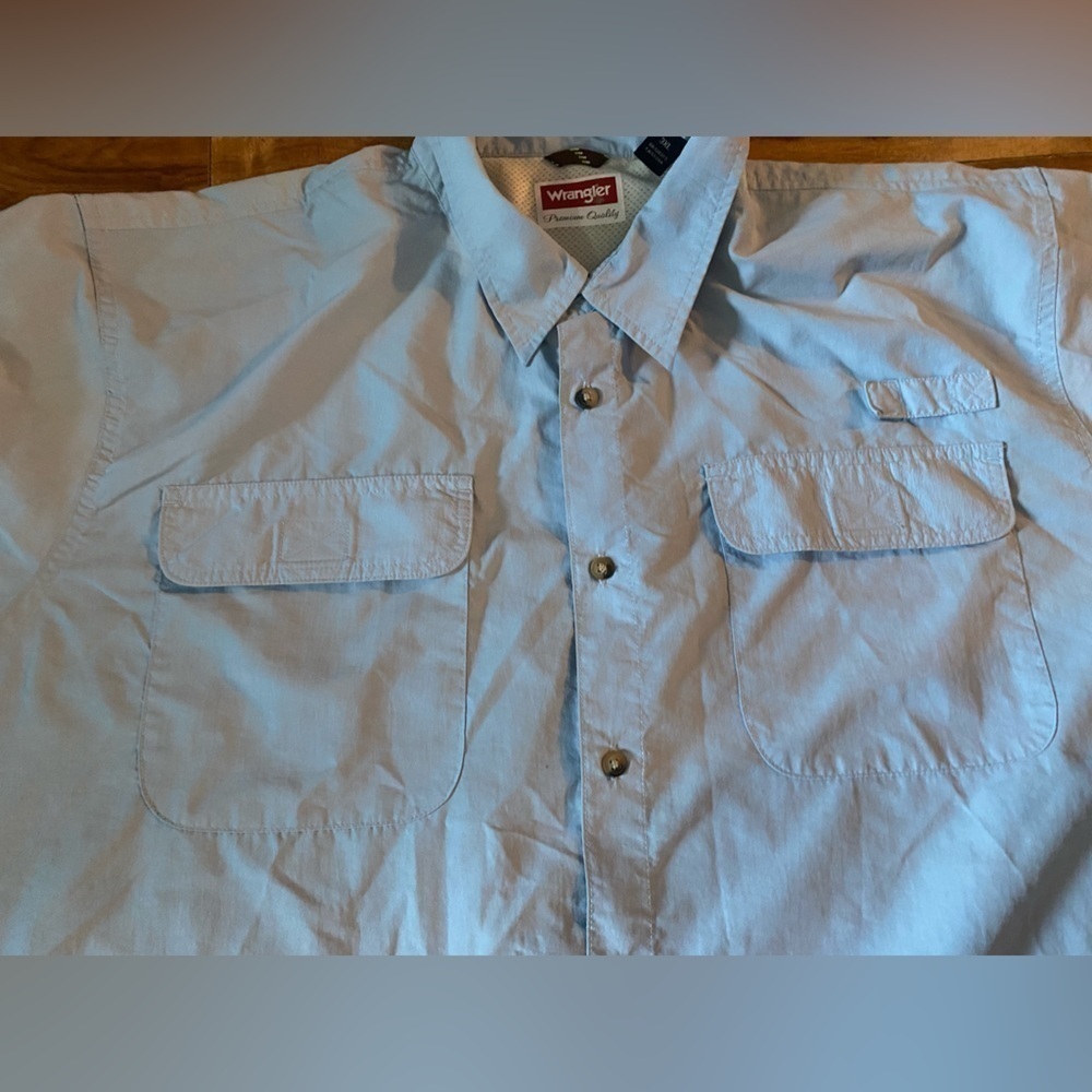 Wrangler Plus Size Mens Light Blue Button Down Shirt Size 3XL - Picture 9 of 11
